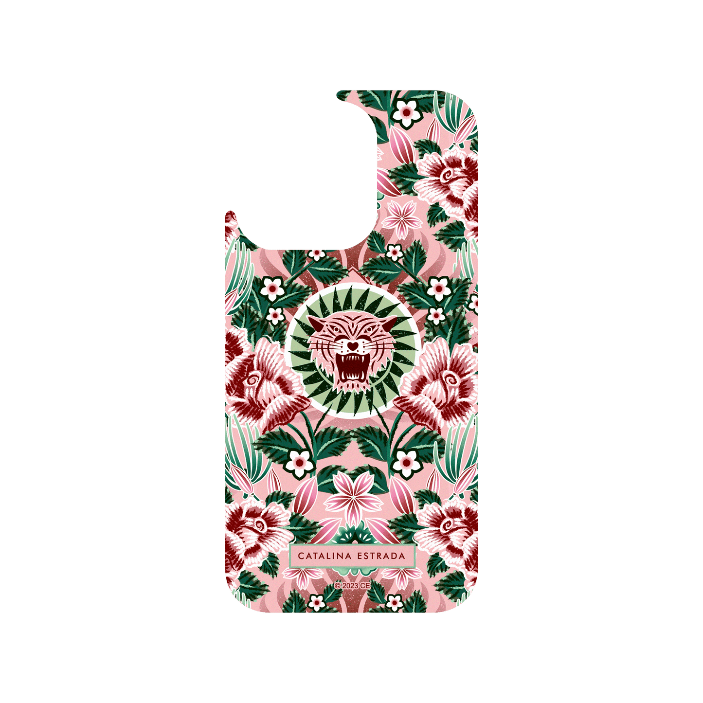 RHINOSHIELD X Catalina Estrada Clear iPhone 14 Pro Case - Pink Tiger and Flowers