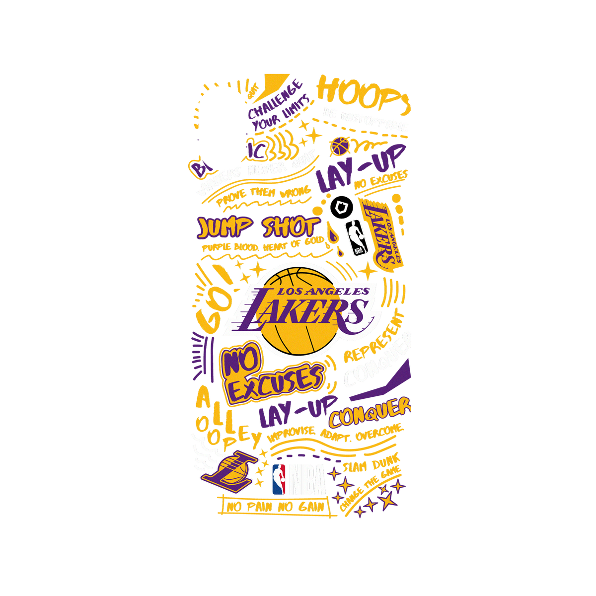 iPhone XR 犀牛盾Mod NX聯名設計款邊框背蓋兩用手機殼 NBA - 塗鴉系列-洛杉磯湖人 L.A. Lakers - Graffiti