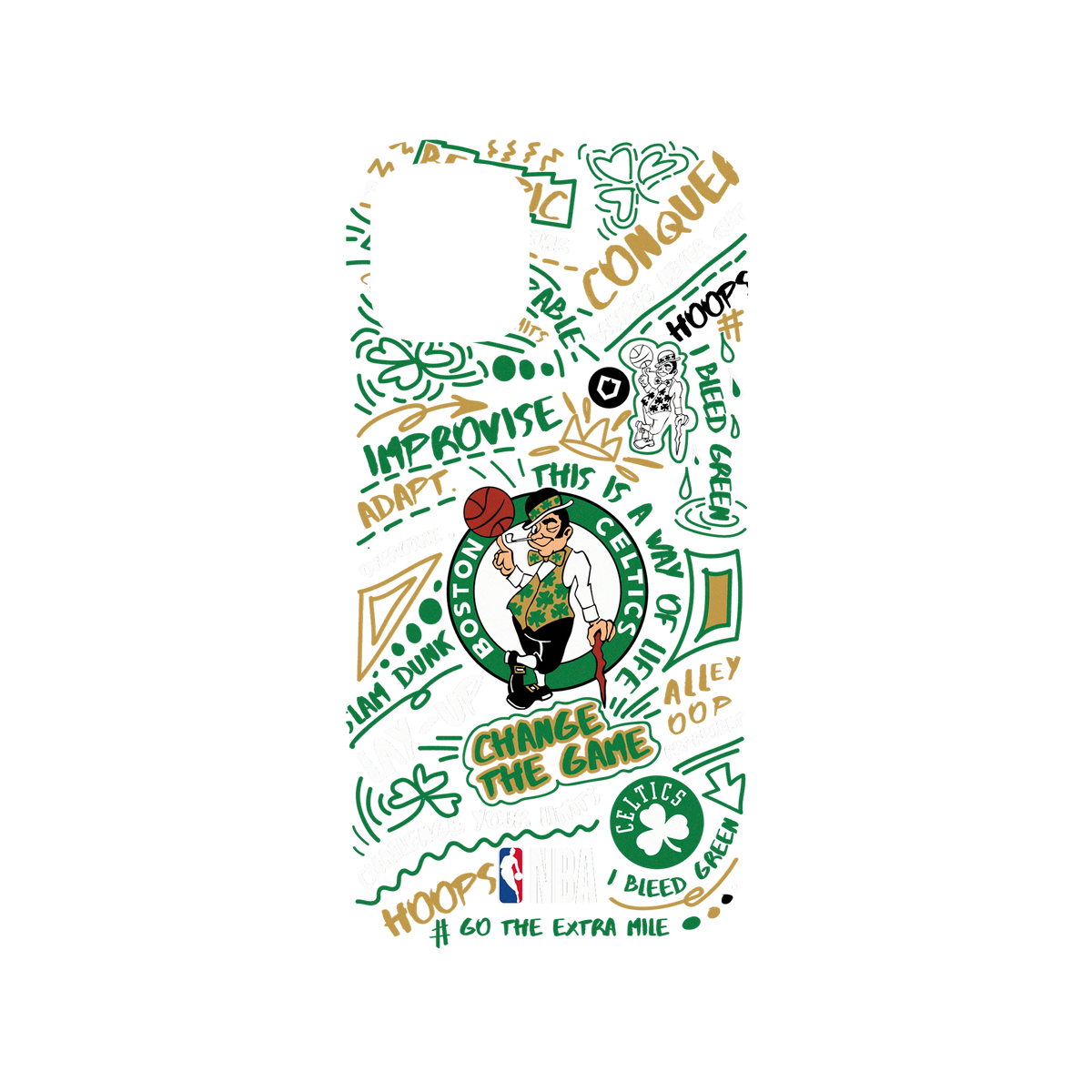 iPhone 12 mini 犀牛盾Mod NX聯名設計款邊框背蓋兩用手機殼 NBA - 塗鴉系列-波士頓塞爾提克 Boston Celtics - Graffiti