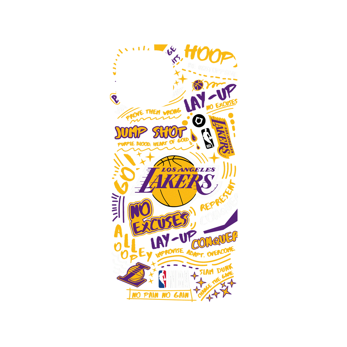 iPhone 13 mini 犀牛盾Mod NX聯名設計款邊框背蓋兩用手機殼 NBA - 塗鴉系列-洛杉磯湖人 L.A. Lakers - Graffiti
